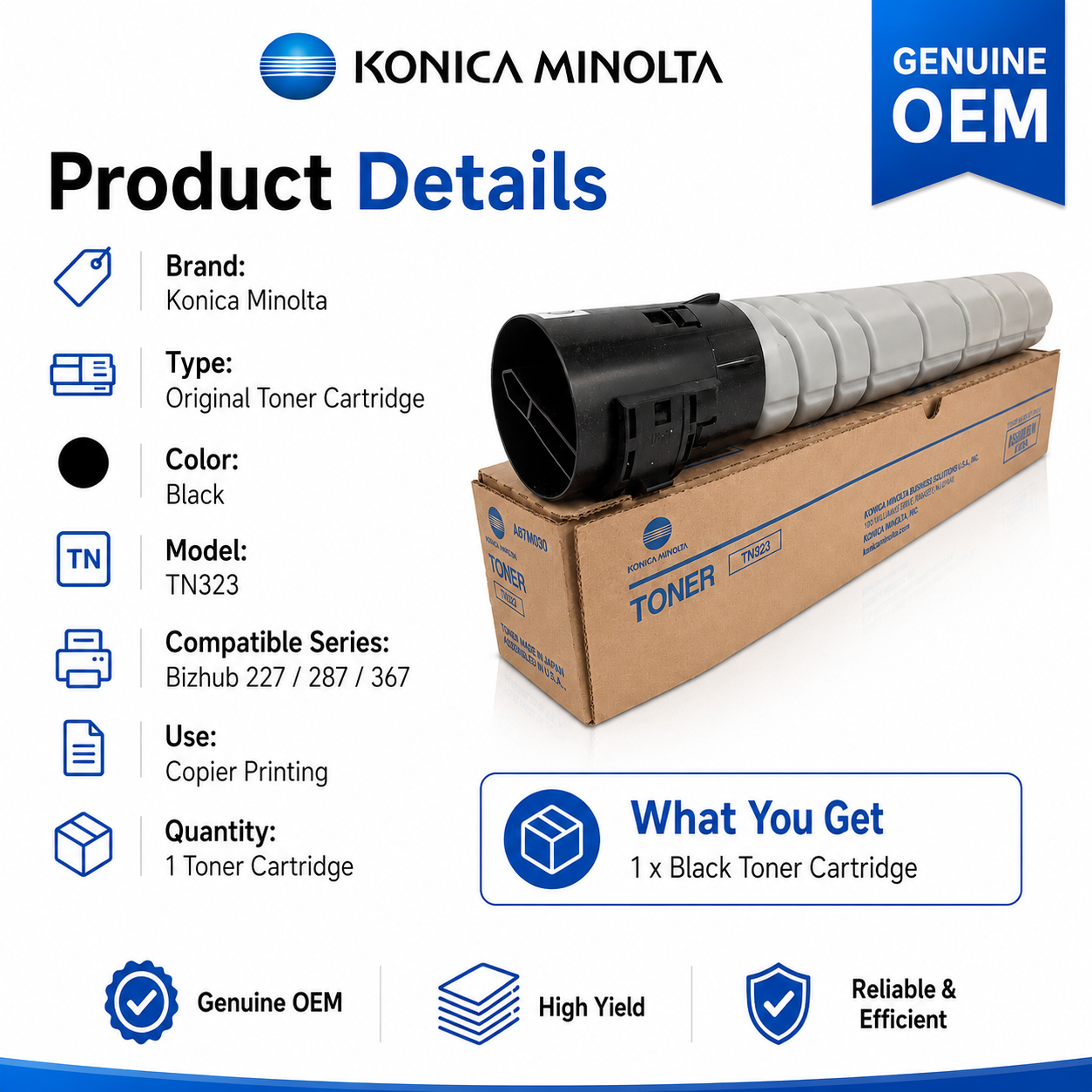 Konica Minolta TN323 Black Toner Cartridge Genuine OEM