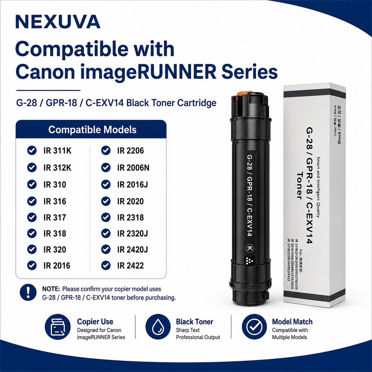 NEXUVA G-28 GPR-18 C-EXV14 Black Toner Cartridge Compatible for Canon