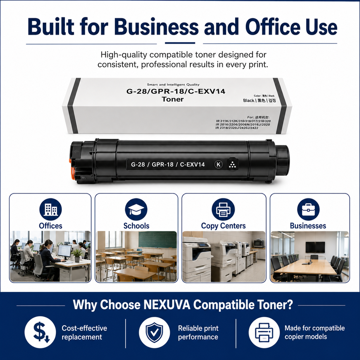 NEXUVA G-28 GPR-18 C-EXV14 Black Toner Cartridge Compatible for Canon