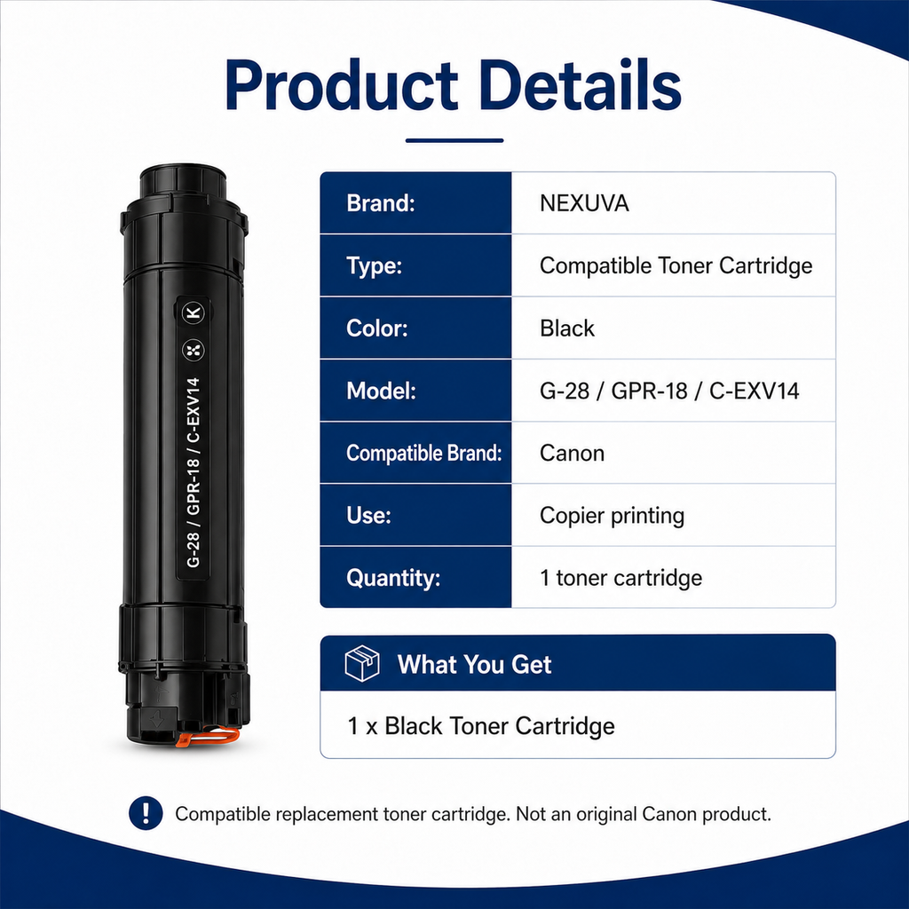 NEXUVA G-28 GPR-18 C-EXV14 Black Toner Cartridge Compatible for Canon
