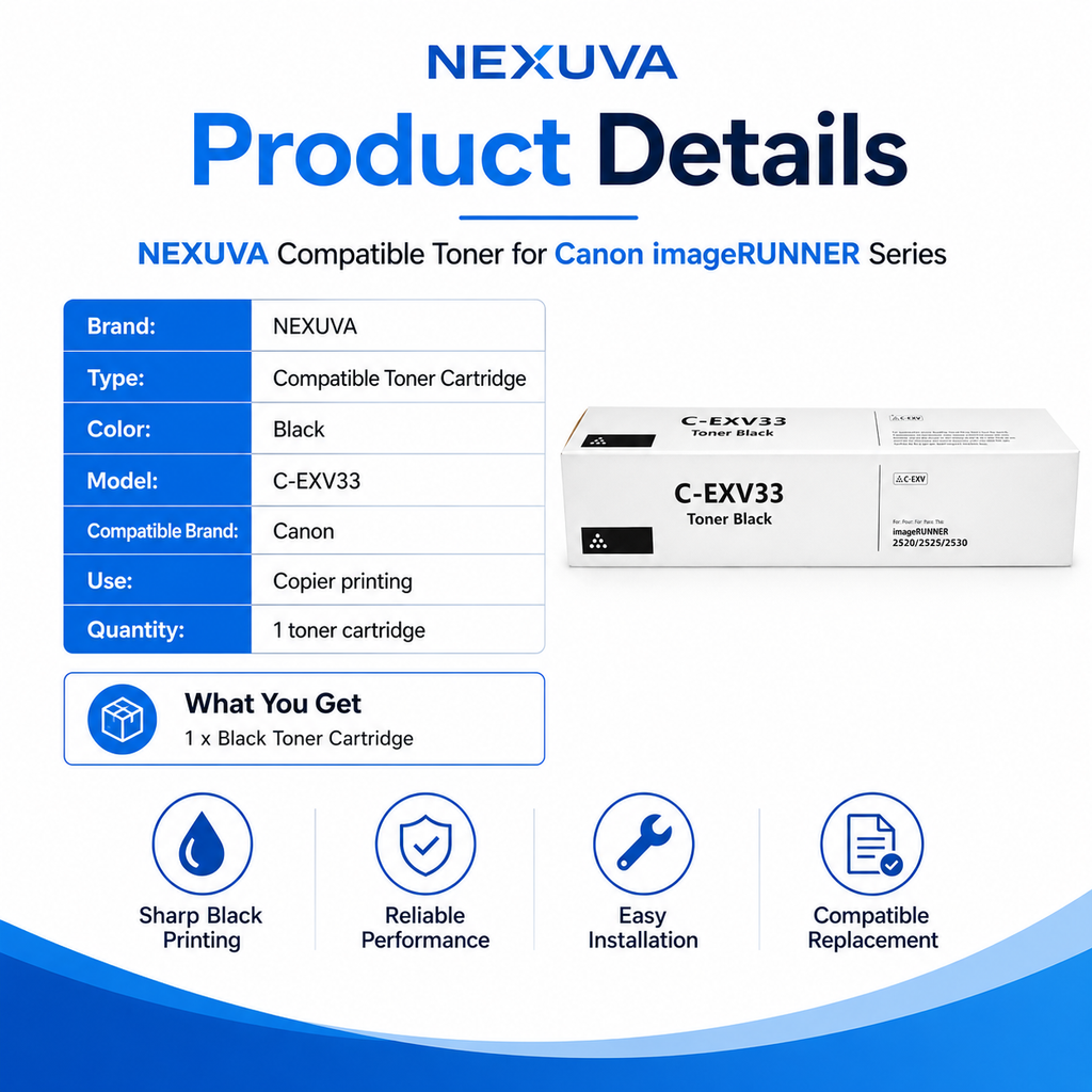 NEXUVA C-EXV33 Toner Cartridge Compatible with Canon IR 2520 / 2525 / 2530