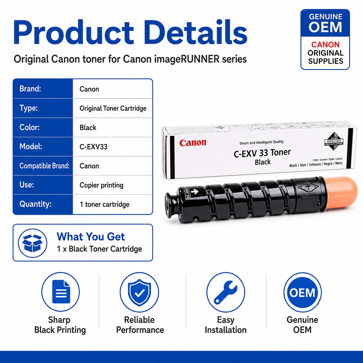 Canon C-EXV33 Black Toner Cartridge Genuine OEM