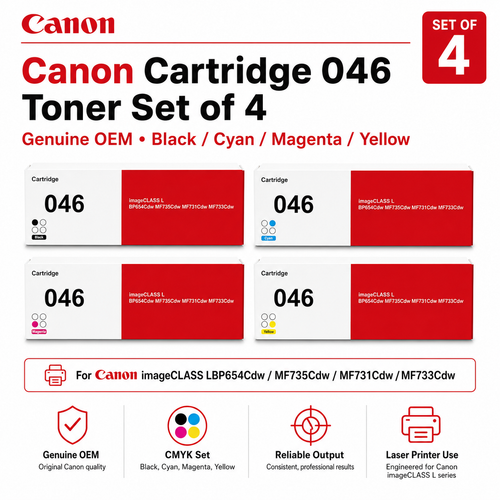 Canon Cartridge 046 Black Cyan Magenta Yellow Toner Set of 4 Genuine OEM