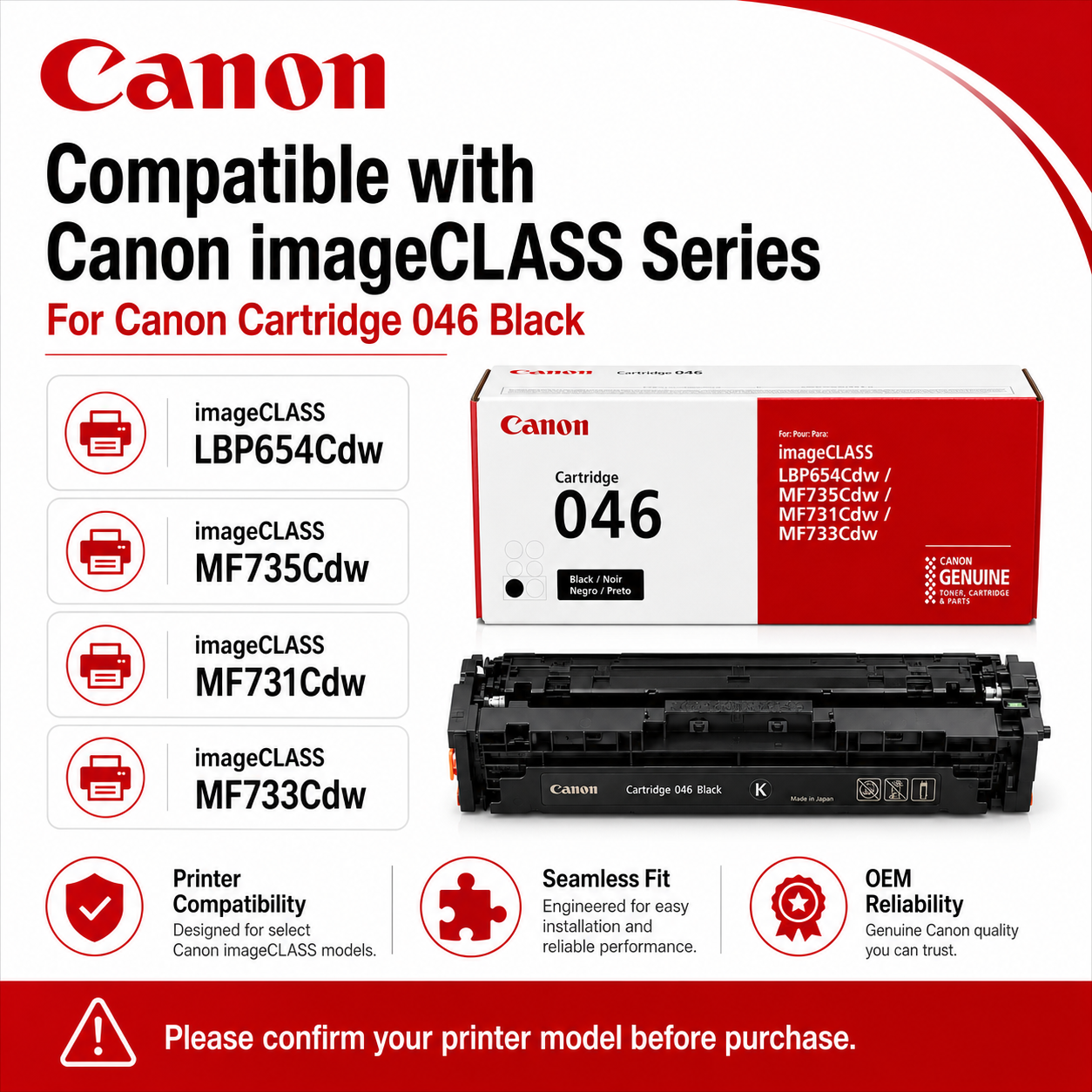 Canon 046 Black Toner Cartridge Genuine OEM
