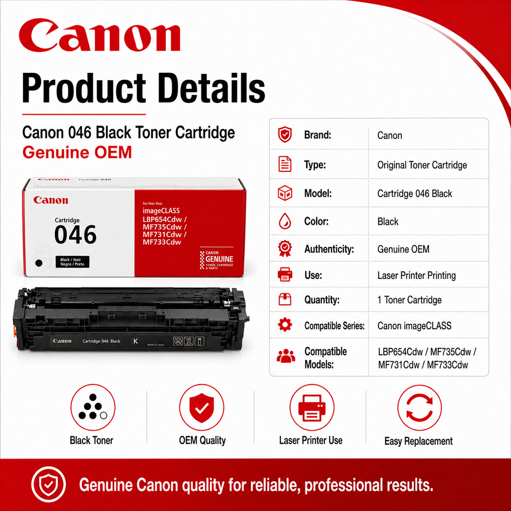 Canon 046 Black Toner Cartridge Genuine OEM