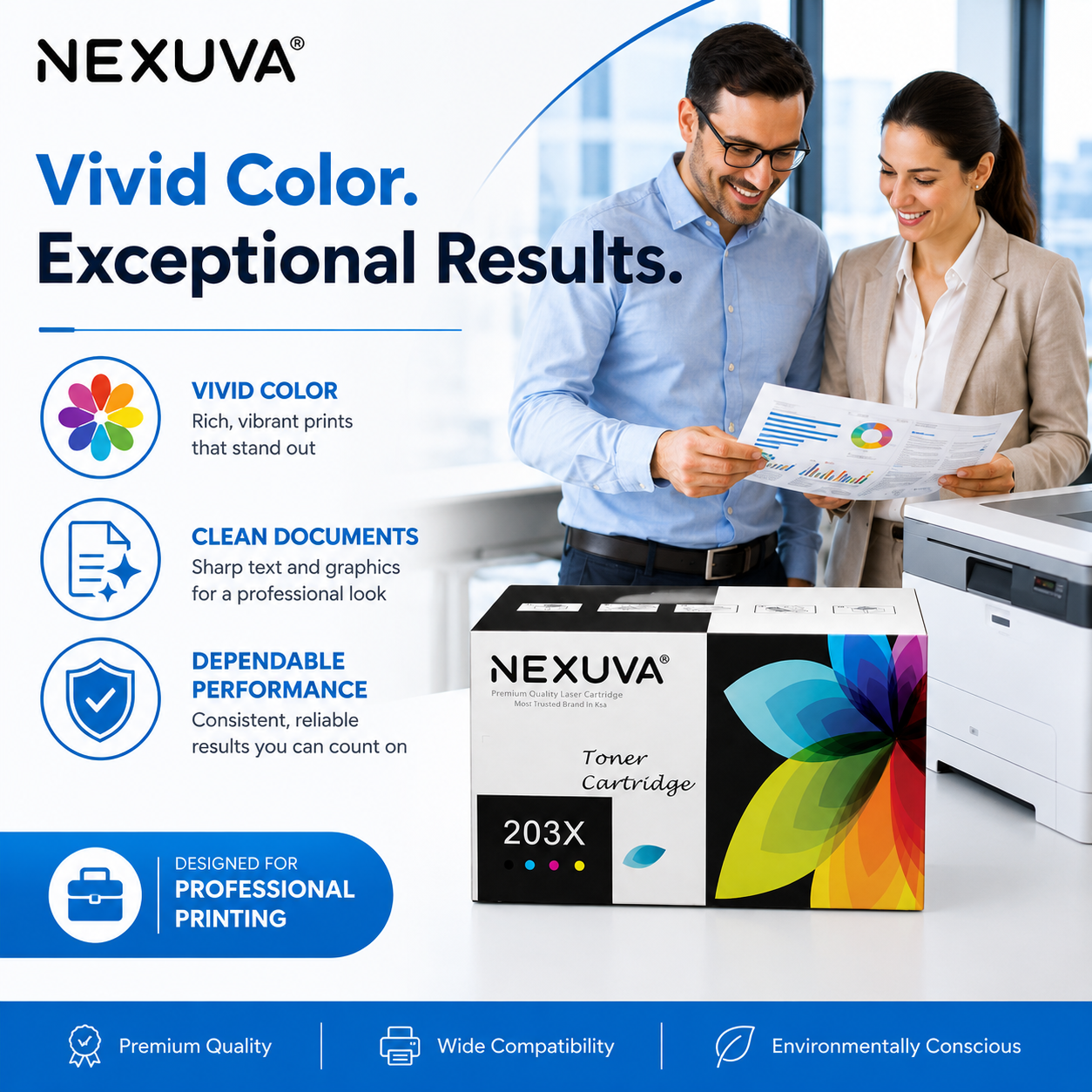NEXUVA 203X Compatible Toner Cartridge 4-Pack Set - Black, Cyan, Magenta, Yellow
