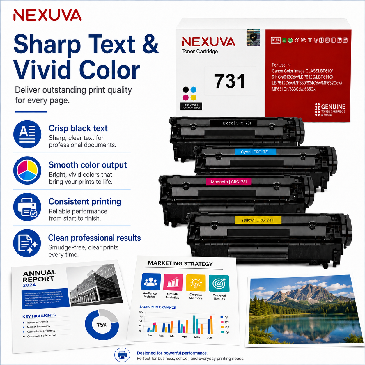 NEXUVA CRG-731 Compatible Toner Cartridge 4-Pack Set for Canon - Black, Cyan, Magenta, Yellow