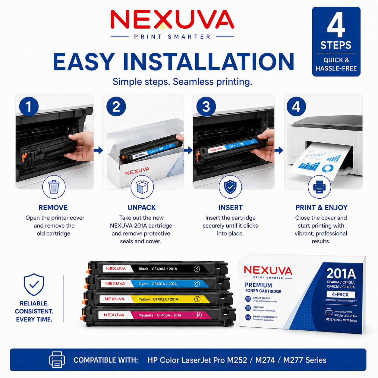 NEXUVA Compatible Canon 054 Toner Cartridge 4-Pack Set - Black, Cyan, Magenta, Yellow