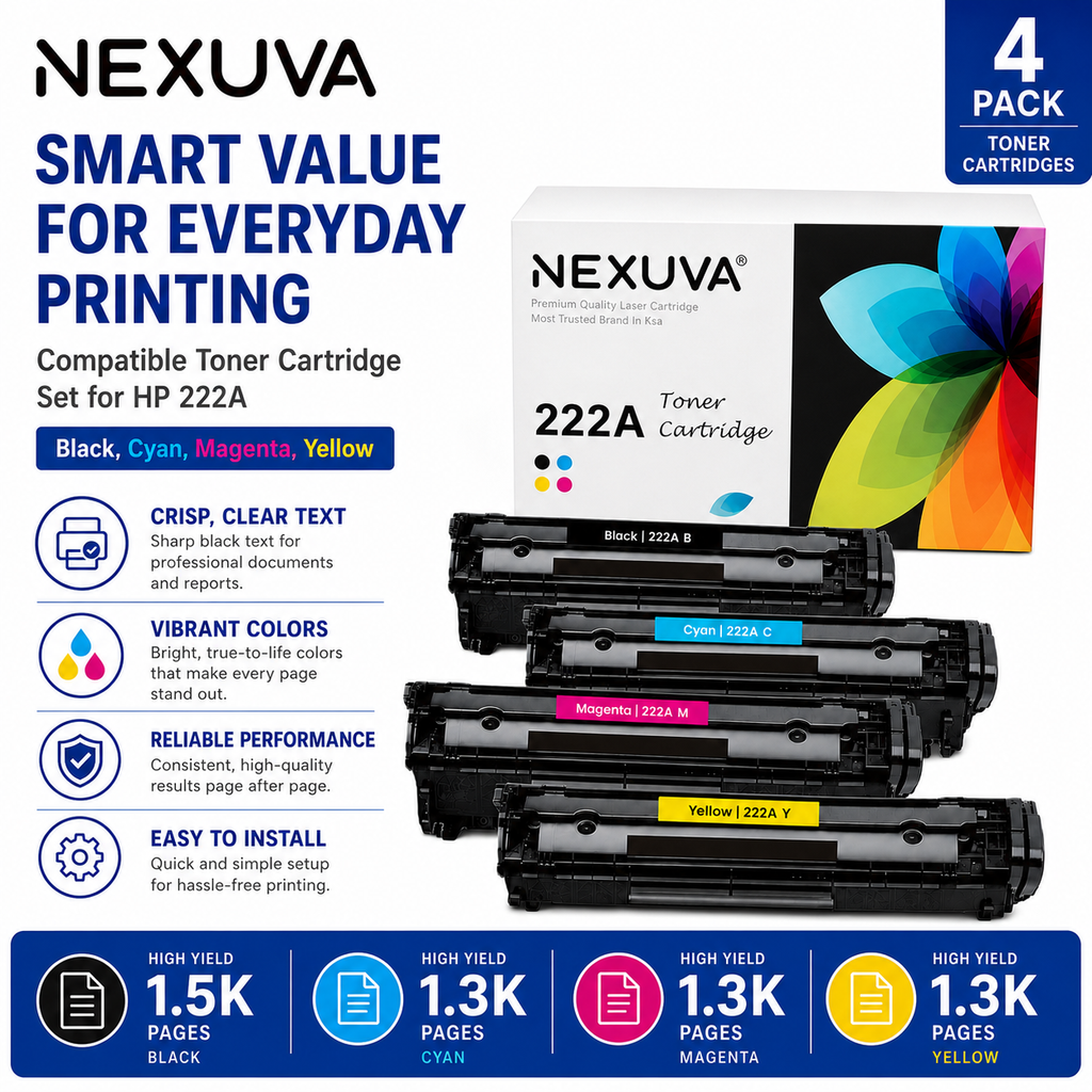 NEXUVA Compatible HP 222A Toner Cartridge 4-Pack Set - Black, Cyan, Magenta, Yellow