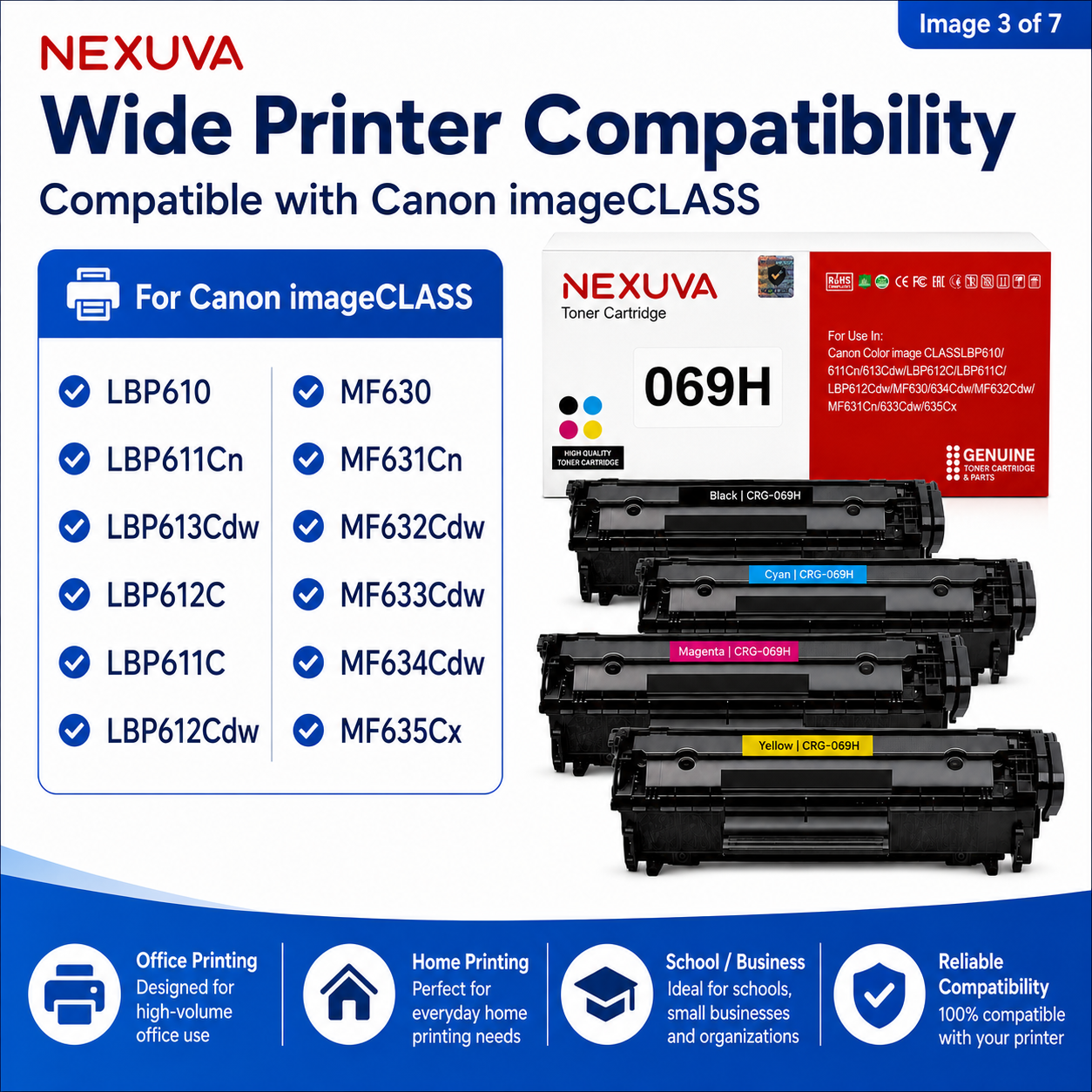 NEXUVA CRG-069H Compatible Toner Cartridge 4-Pack Set for Canon - Black, Cyan, Magenta, Yellow