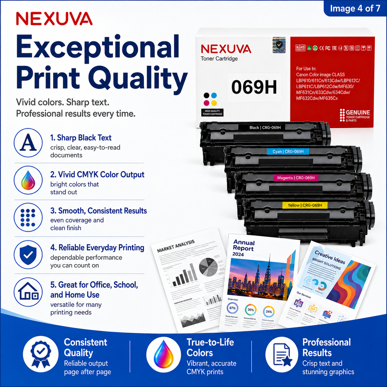 NEXUVA CRG-069H Compatible Toner Cartridge 4-Pack Set for Canon - Black, Cyan, Magenta, Yellow
