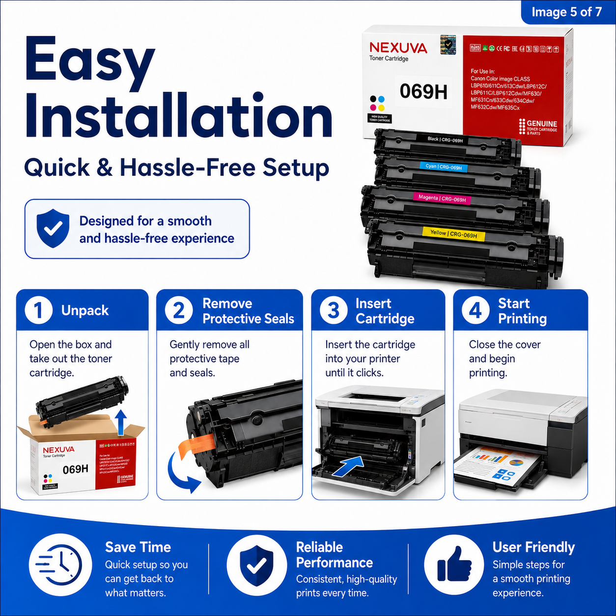 NEXUVA CRG-069H Compatible Toner Cartridge 4-Pack Set for Canon - Black, Cyan, Magenta, Yellow