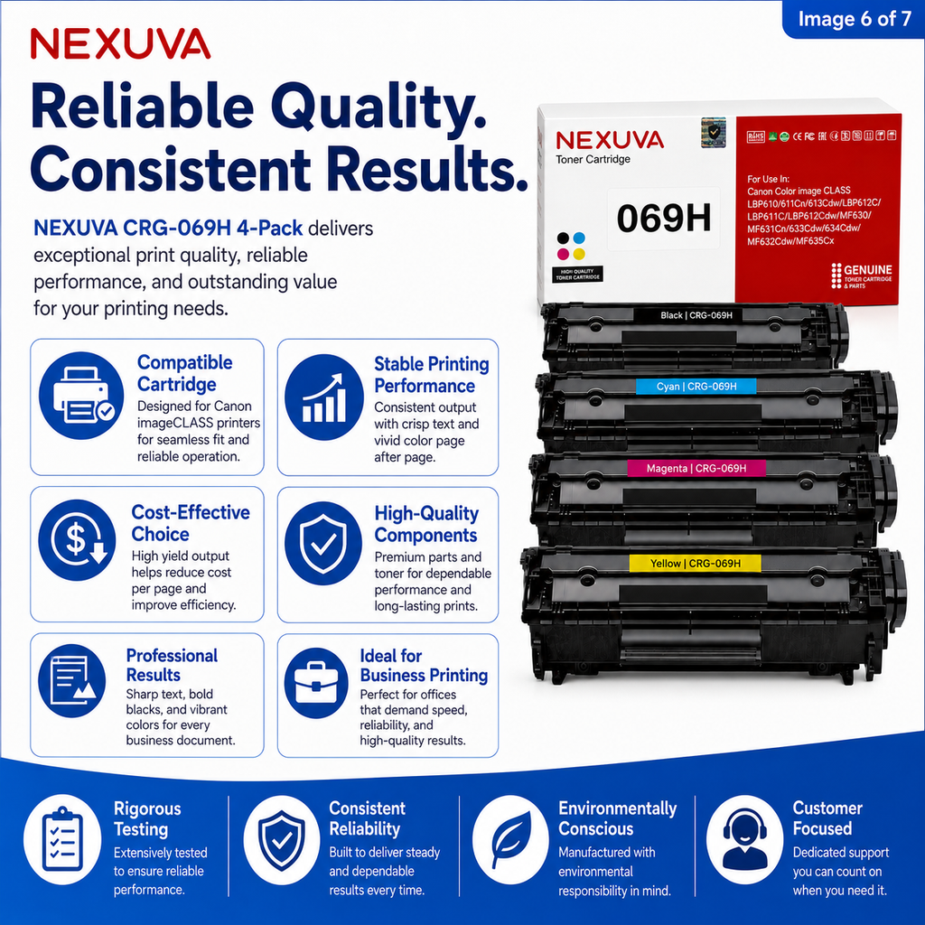 NEXUVA CRG-069H Compatible Toner Cartridge 4-Pack Set for Canon - Black, Cyan, Magenta, Yellow