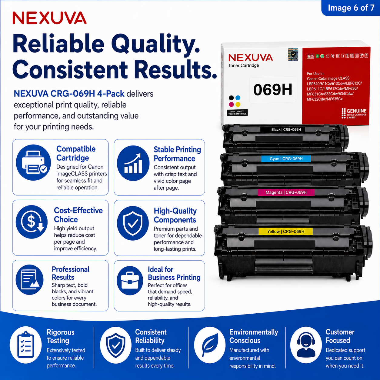 NEXUVA CRG-069H Compatible Toner Cartridge 4-Pack Set for Canon - Black, Cyan, Magenta, Yellow