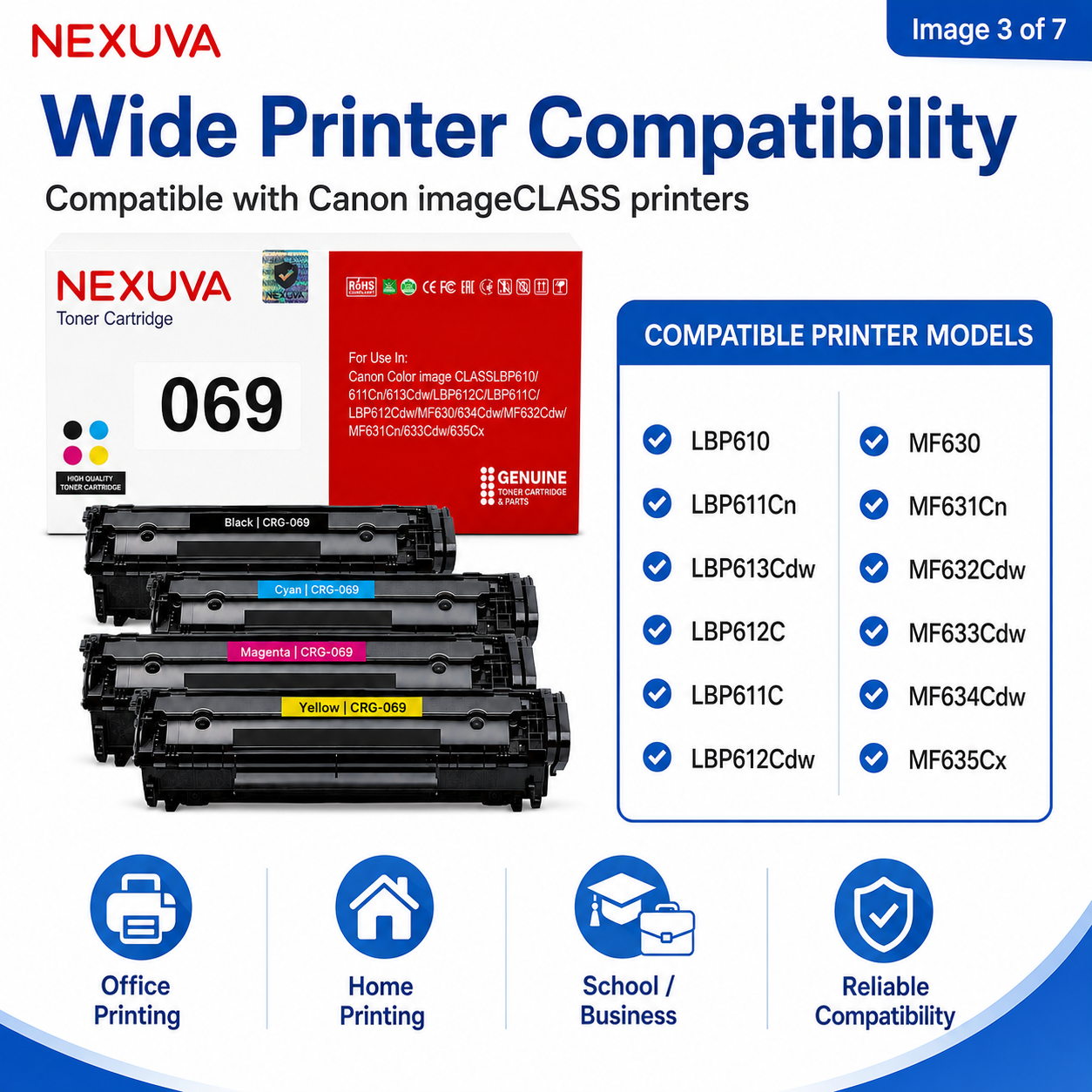 NEXUVA CRG-069 Compatible Toner Cartridge 4-Pack Set for Canon - Black, Cyan, Magenta, Yellow