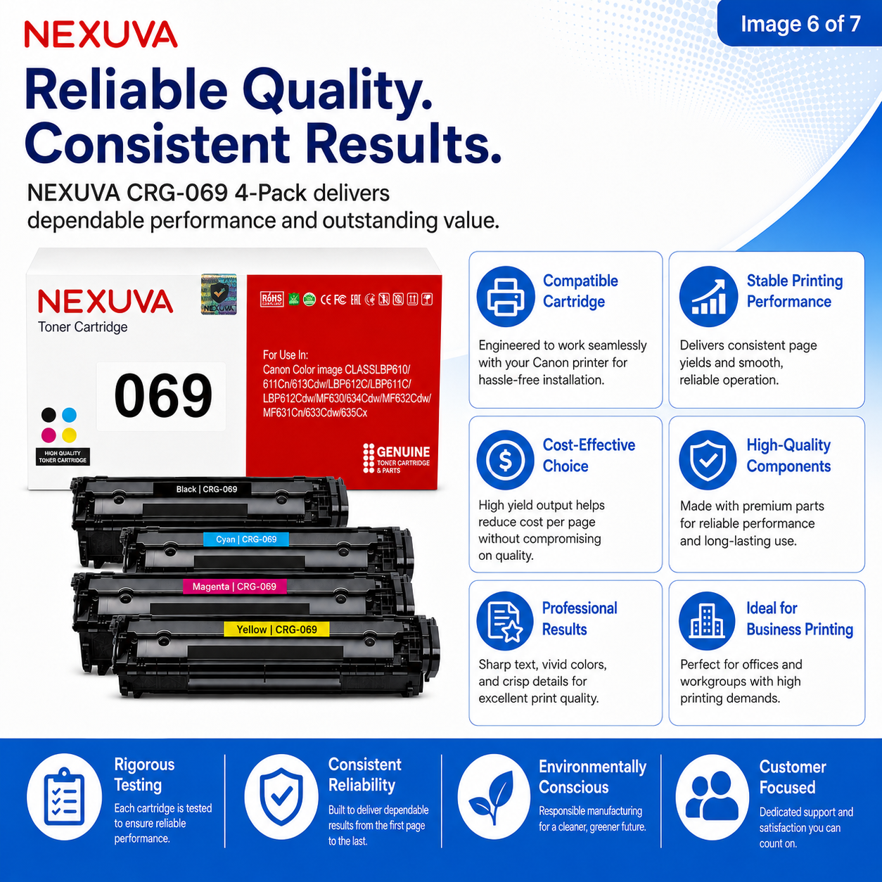 NEXUVA CRG-069 Compatible Toner Cartridge 4-Pack Set for Canon - Black, Cyan, Magenta, Yellow