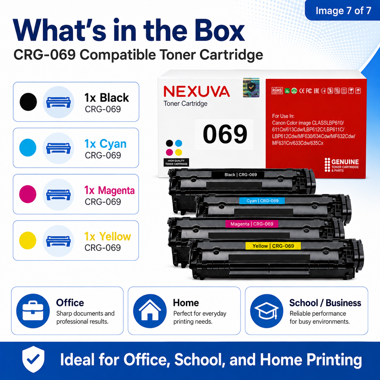 NEXUVA CRG-069 Compatible Toner Cartridge 4-Pack Set for Canon - Black, Cyan, Magenta, Yellow