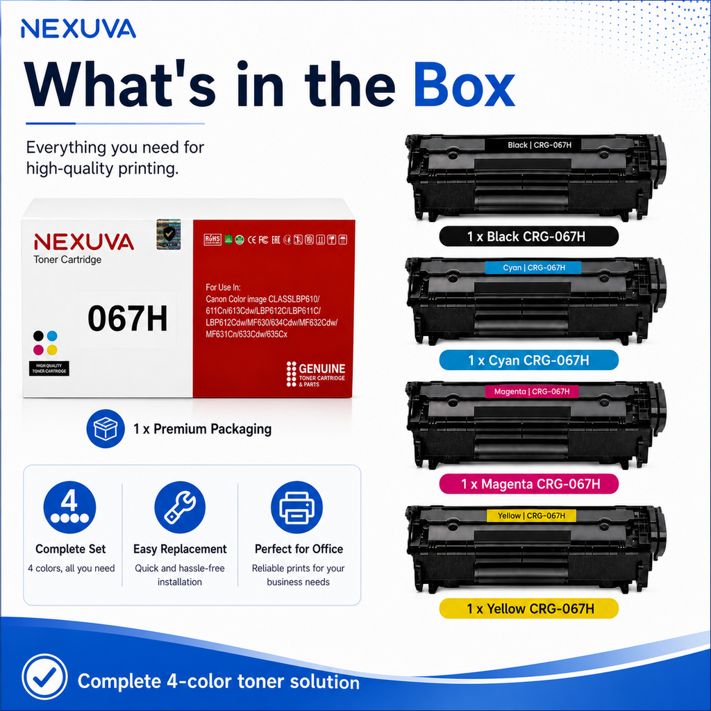 NEXUVA CRG-067H Compatible Toner Cartridge 4-Pack Set for Canon - Black, Cyan, Magenta, Yellow