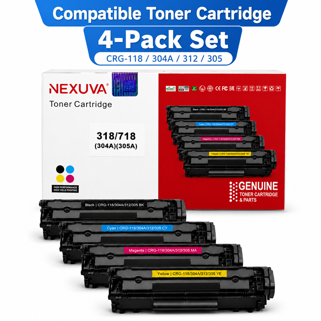 NEXUVA Compatible Canon CRG-718/118 Toner Cartridge 4-Pack Set