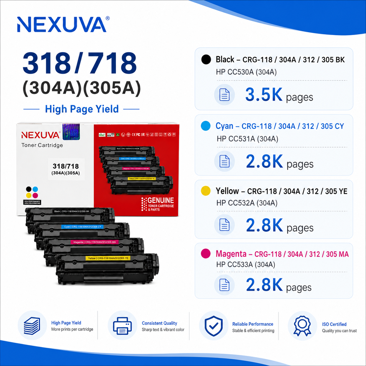 NEXUVA Compatible Canon CRG-718/118 Toner Cartridge 4-Pack Set
