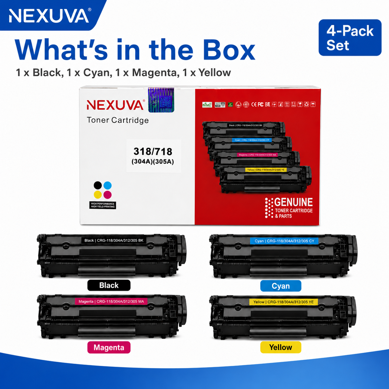 NEXUVA Compatible Canon CRG-718/118 Toner Cartridge 4-Pack Set