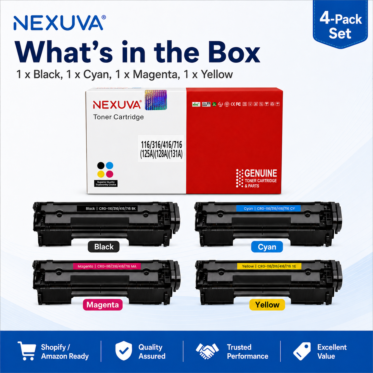 NEXUVA Compatible Canon CRG-716 / 116 / 316 / 416 Toner Cartridge 4-Pack Set