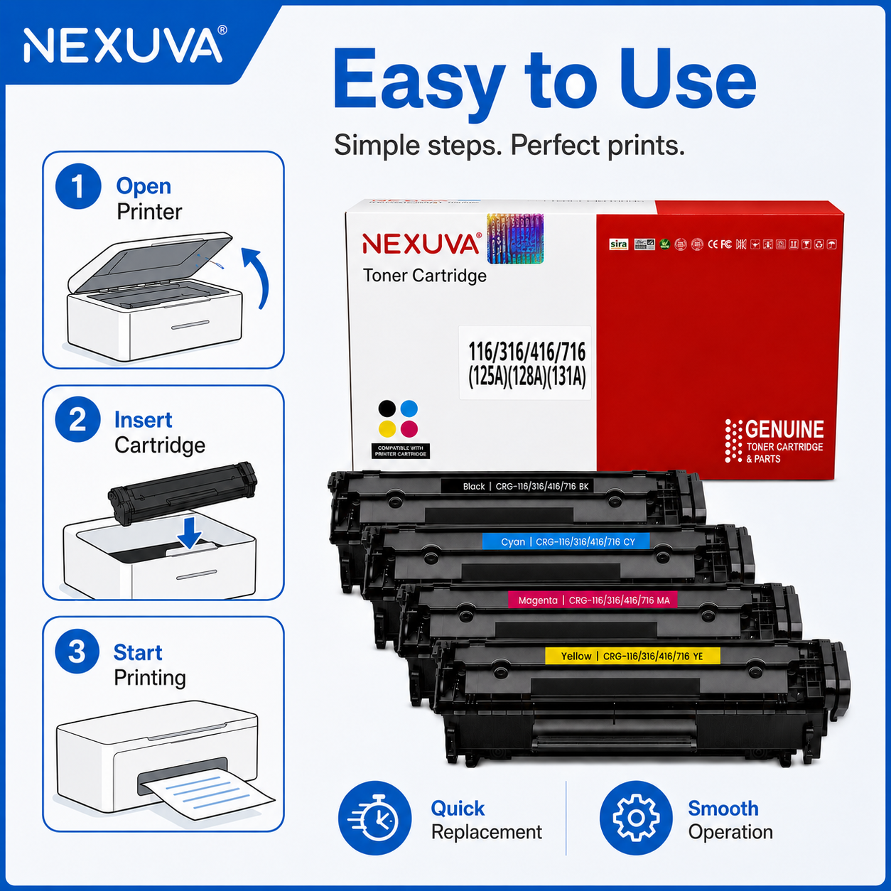 NEXUVA Compatible Canon CRG-716 / 116 / 316 / 416 Toner Cartridge 4-Pack Set