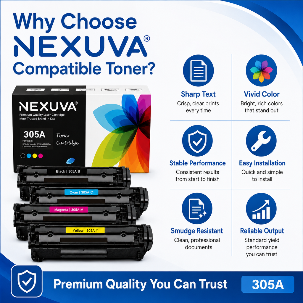 NEXUVA Compatible HP 305A / 304A Toner Cartridge 4-Pack Set - Black, Cyan, Magenta, Yellow