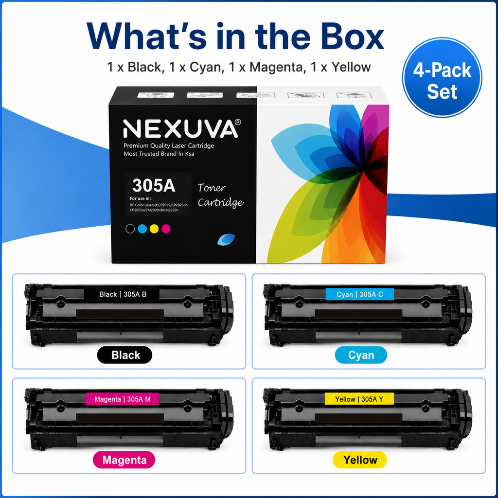 NEXUVA Compatible HP 305A / 304A Toner Cartridge 4-Pack Set - Black, Cyan, Magenta, Yellow