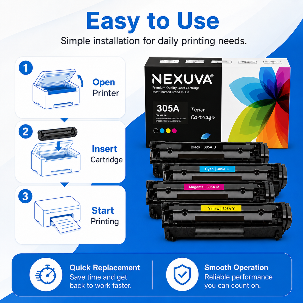 NEXUVA Compatible HP 305A / 304A Toner Cartridge 4-Pack Set - Black, Cyan, Magenta, Yellow