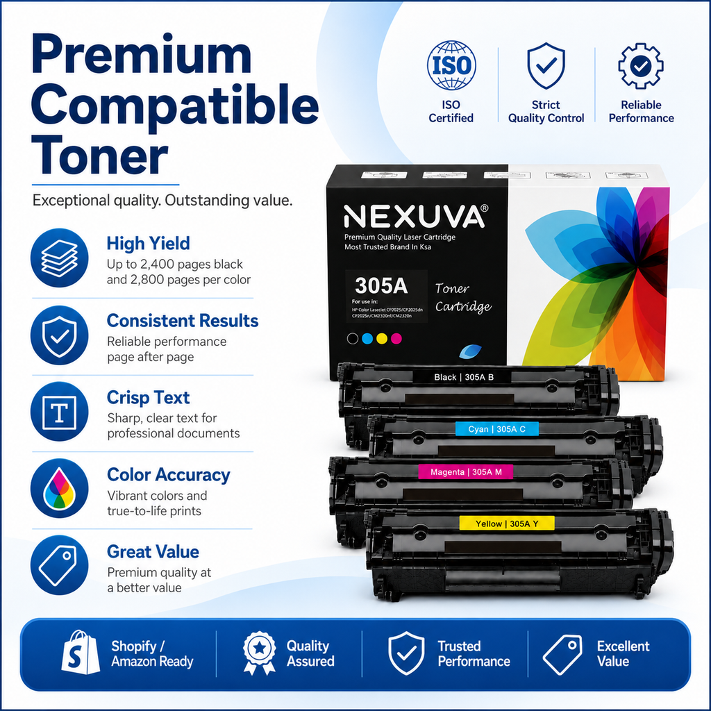 NEXUVA Compatible HP 305A / 304A Toner Cartridge 4-Pack Set - Black, Cyan, Magenta, Yellow