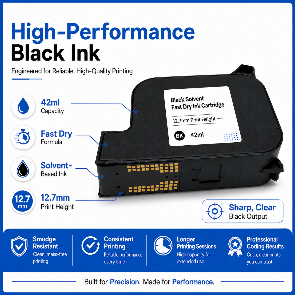 NEXUVA 12.7mm Black Fast Dry Ink Cartridge