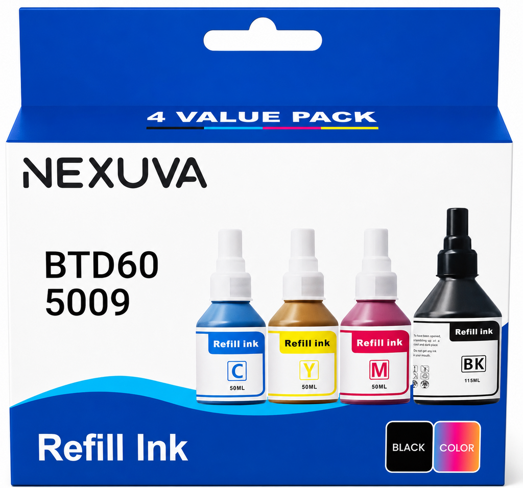 NEXUVA BTD60 / 5009 Compatible Refill Ink Bottle Set - Black, Cyan, Magenta, Yellow