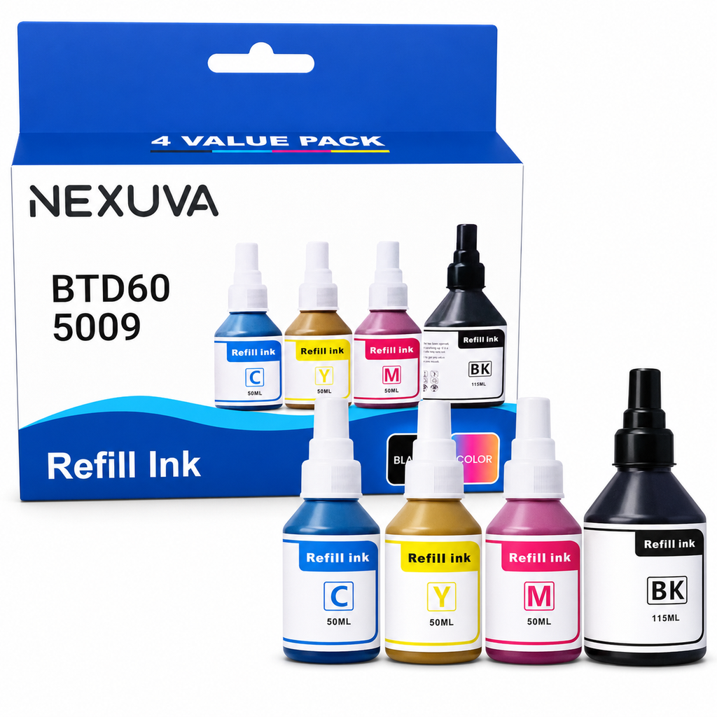 NEXUVA BTD60 / 5009 Compatible Refill Ink Bottle Set - Black, Cyan, Magenta, Yellow