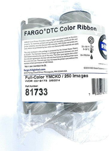 HID Fargo 81733 YMCKO Full-Color Ribbon, 250 Prints