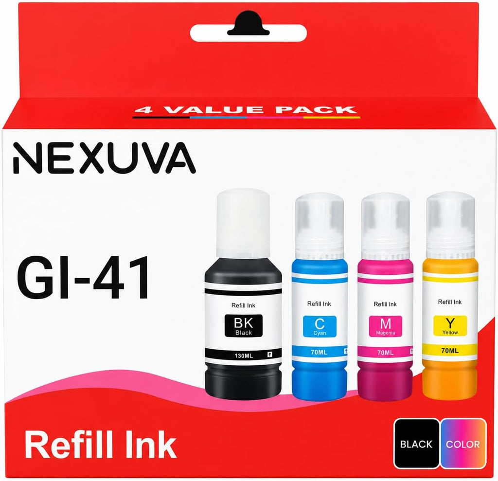 NEXUVA GI-41 Compatible Refill Ink Bottle Set - Black, Cyan, Magenta, Yellow