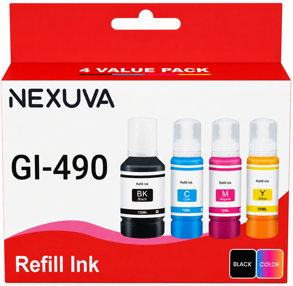 NEXUVA GI-490 Compatible Refill Ink Bottle Set - Black, Cyan, Magenta, Yellow