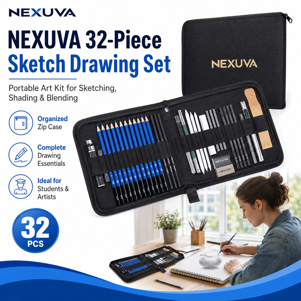 NEXUVA 32-Piece Sketching and Drawing Pencil Set with Portable Zip Case
