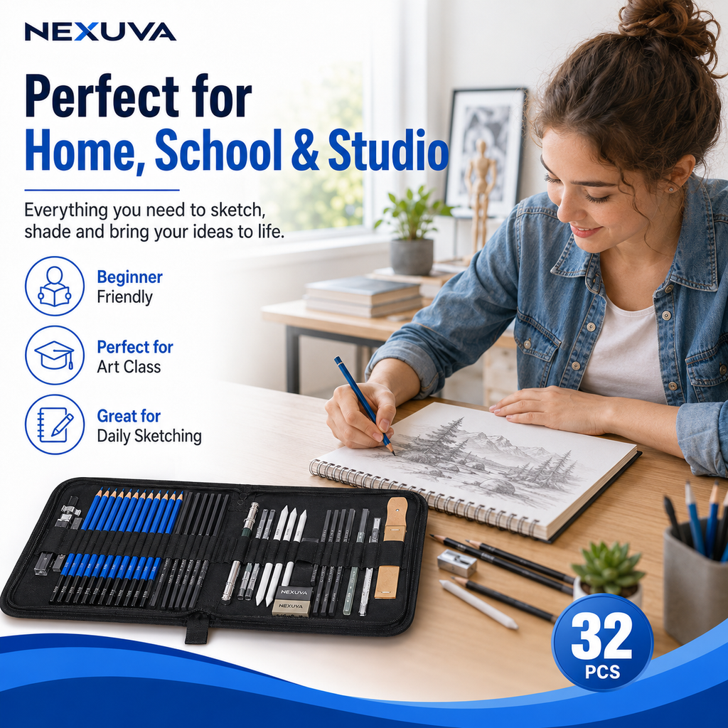 NEXUVA 32-Piece Sketching and Drawing Pencil Set with Portable Zip Case