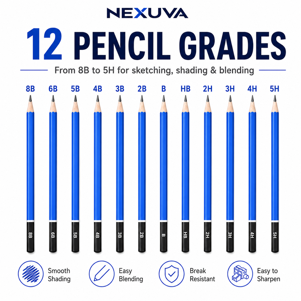 مجموعة أقلام رسم وتخطيط احترافية من NEXUVA مكونة من 40 قطعة مع حقيبة محمولة بسحاب