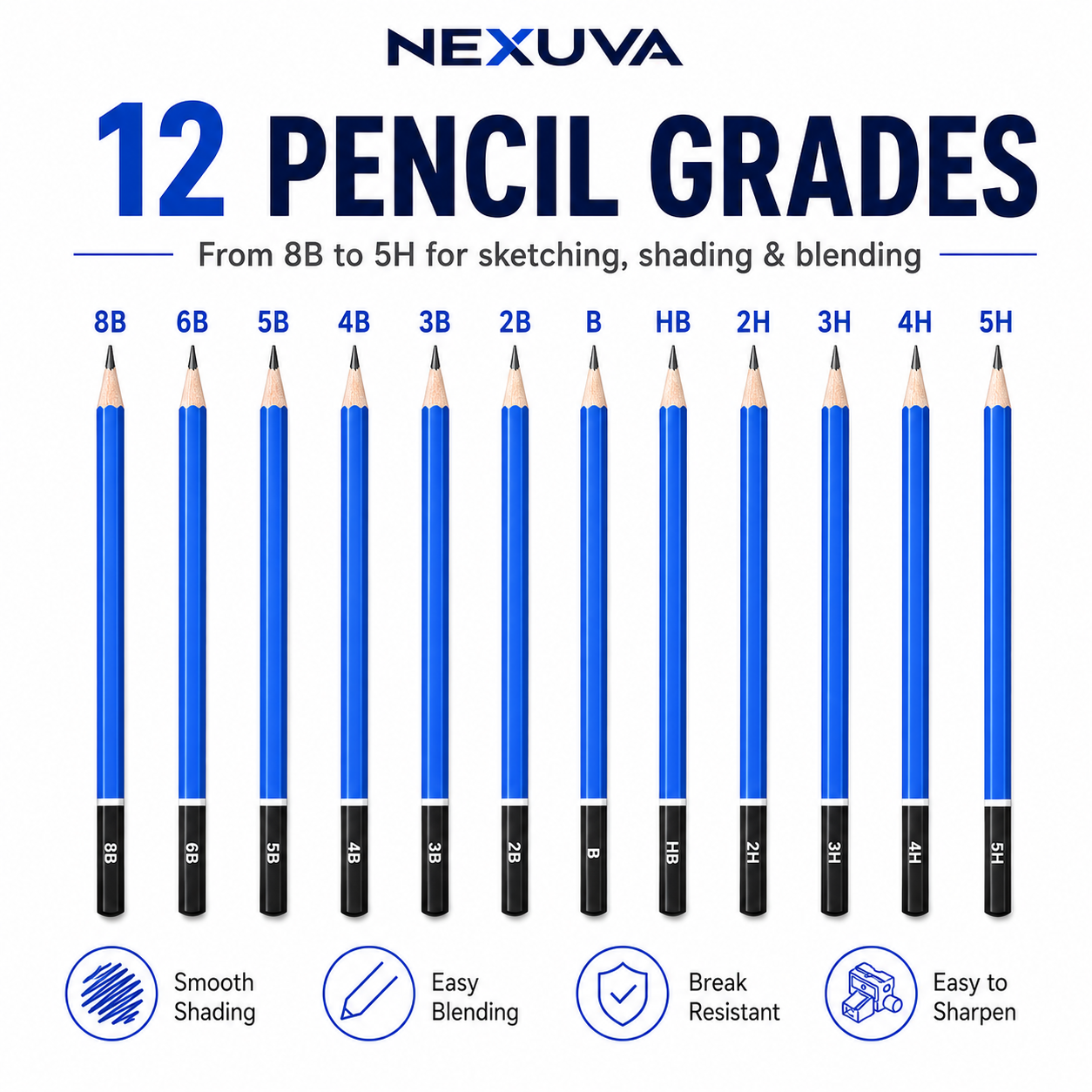 مجموعة أقلام رسم وتخطيط احترافية من NEXUVA مكونة من 40 قطعة مع حقيبة محمولة بسحاب